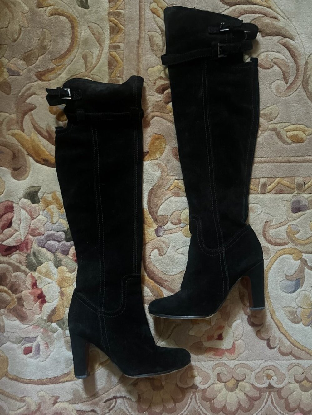 Sam Edelman Black Suede Buckle Detail Sexy Over-The-Knee Boots 7.5